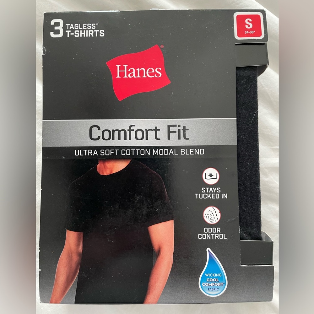 Hanes Tagless Short Sleeve Crew Neck T Shirt Gray/Black NWT 3 Pack